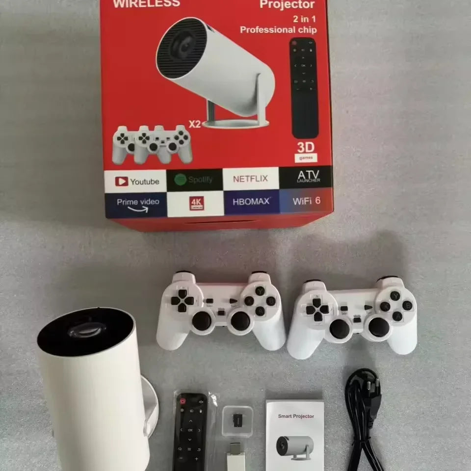 Proyector retro 10,000 juegos con controles inalámbricos, blanco