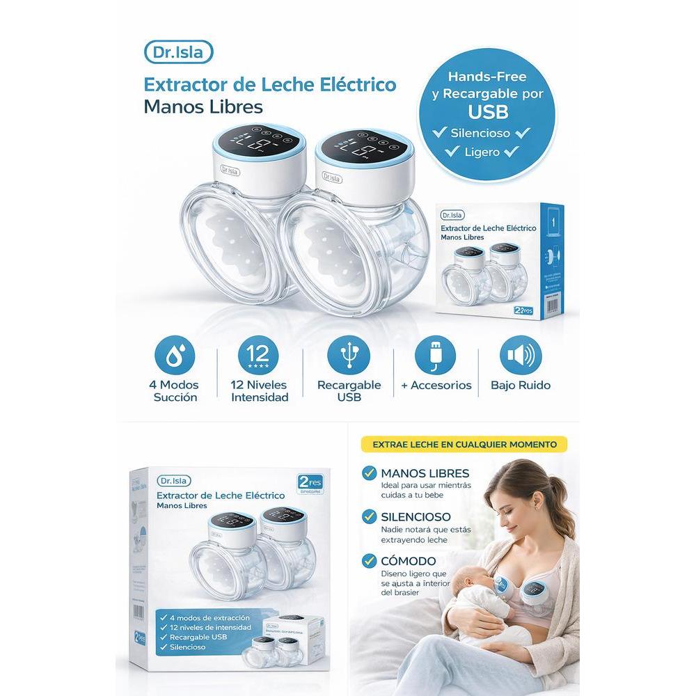Extractor Electrico de Leche Manos Libres Recargable x 2 piezas