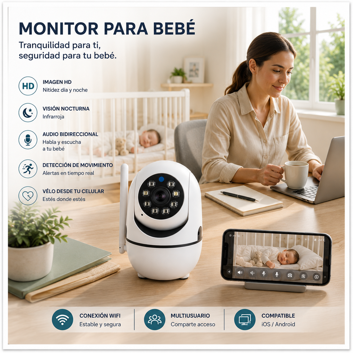 Monitor de Bebe con vision nocturna