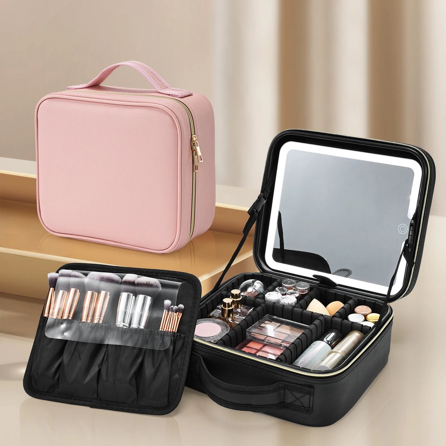 Estuche de maquillaje con espejo LED