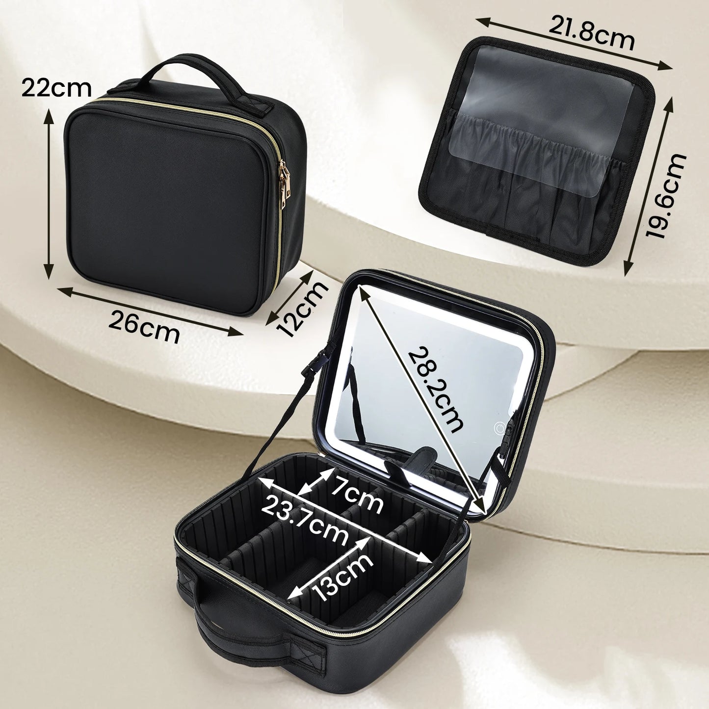 Estuche de maquillaje con espejo LED