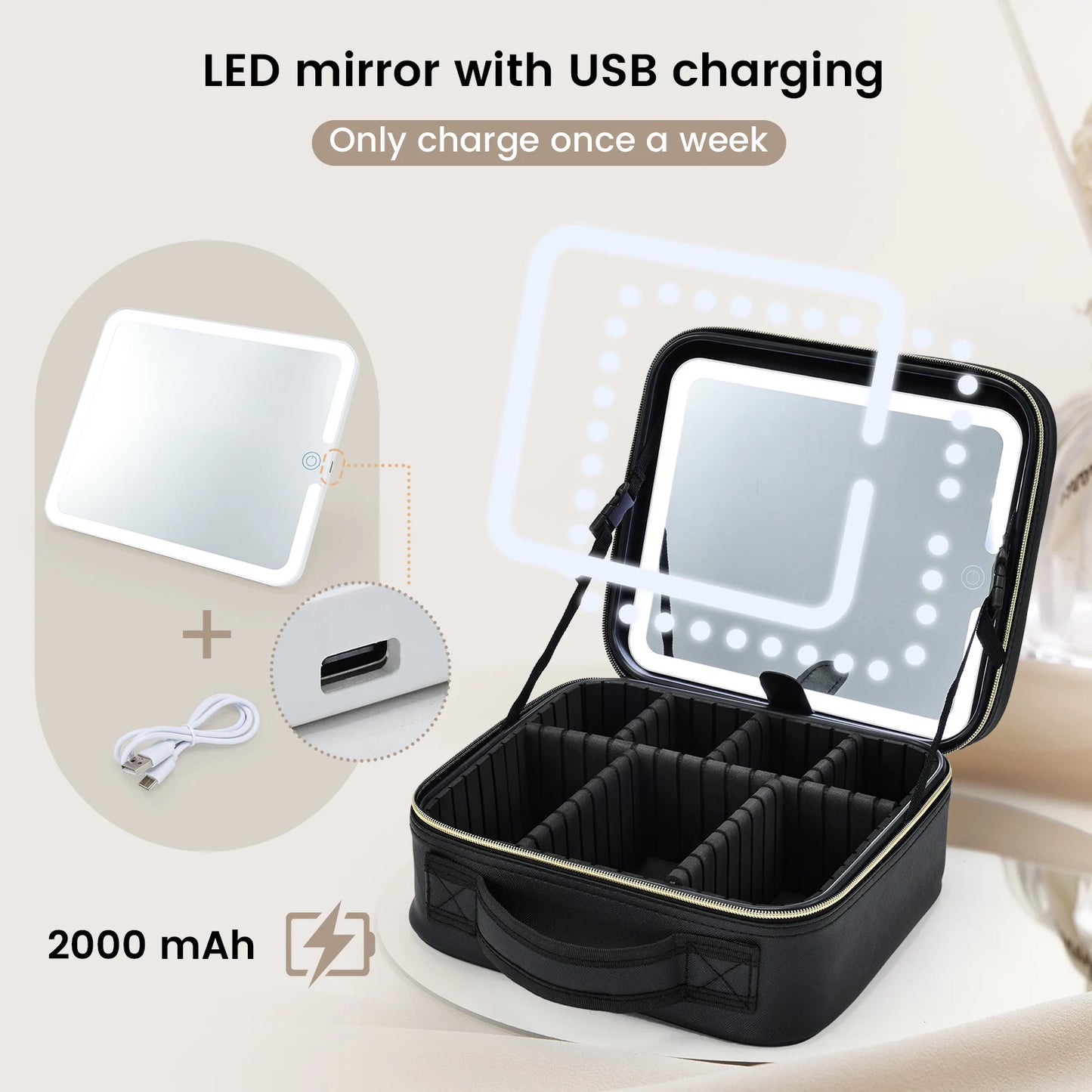Estuche de maquillaje con espejo LED